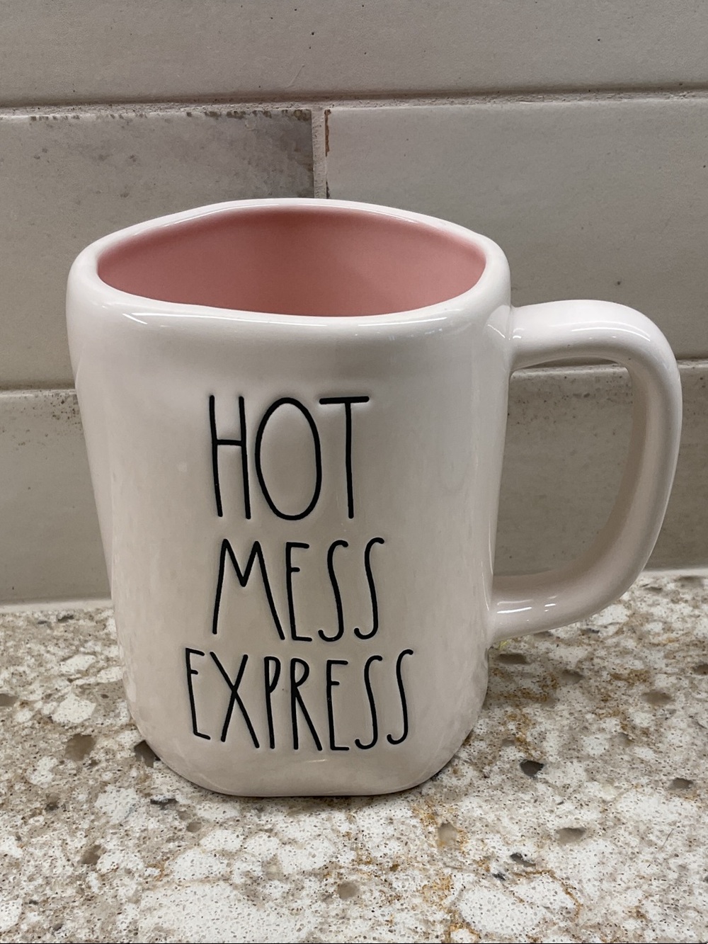 Rae Dunn Hot Mess Express Pink Interior Ceramic Mug - Picture 1 of 7